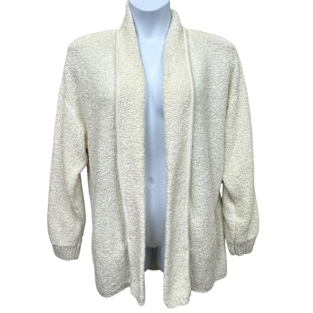 VTG Christine Gerard Sweater Womens‎ XL White Open Front Cardigan Pockets Cozy